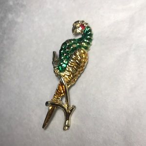Vintage parrot enamel on metal brooch